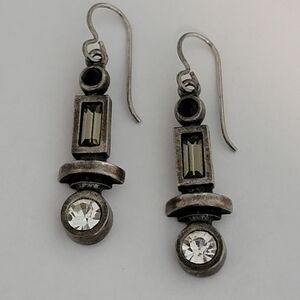 Patricia Locke Silver Tone and Black Geometric Dangle Earrings